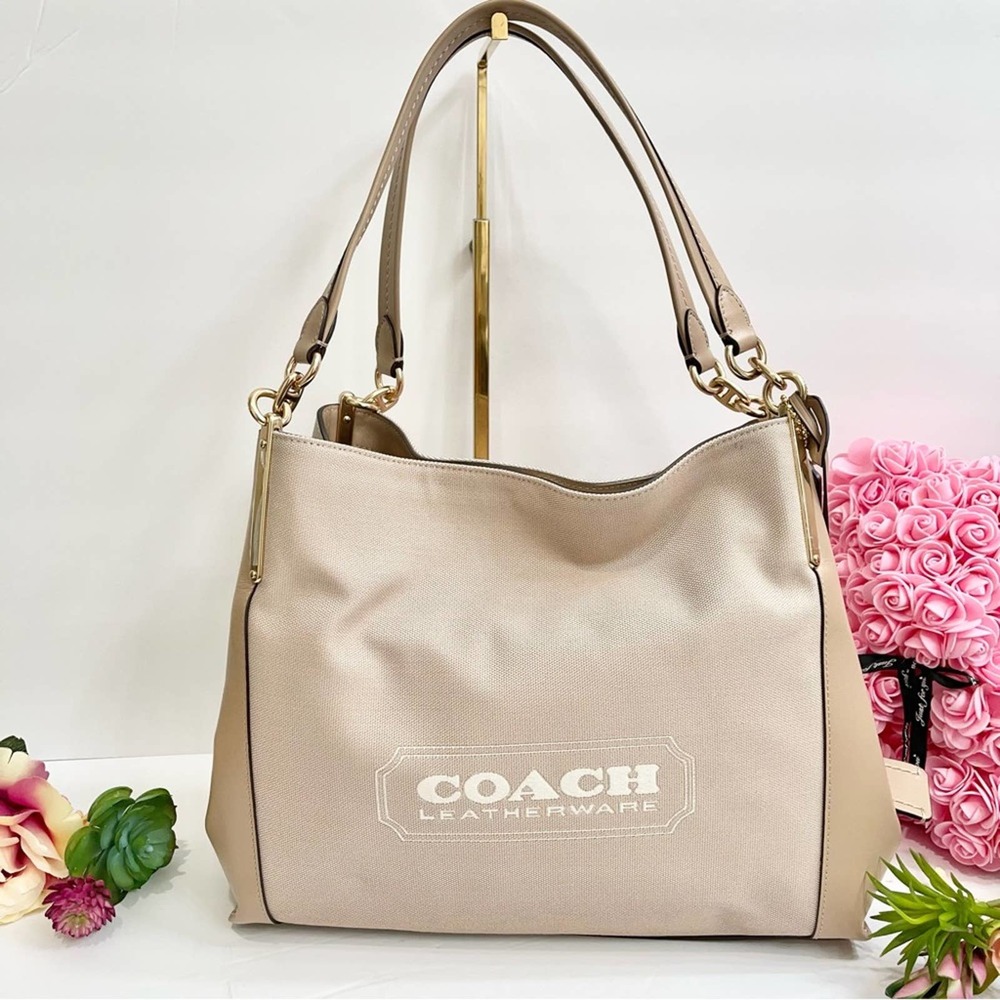 NEW COACH Badge Jacquard Dalton 31 Shoulder Bag in Chalk Taupe